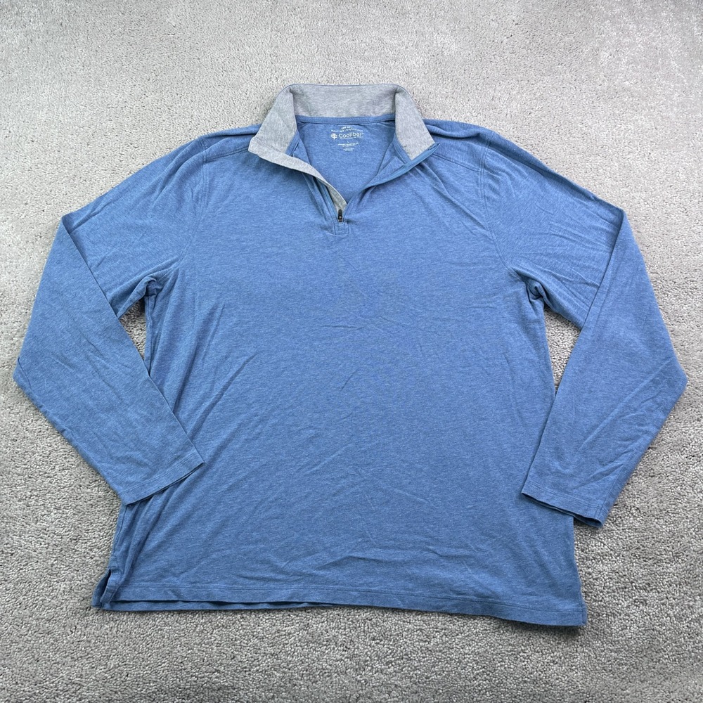 Coolibar Shirt Mens Large Blue Sonora Quarter Zip UPF Sun Protection Bamboo
